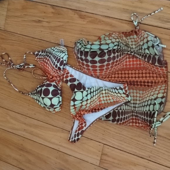 NWOT Shein psychedelic bikini with ruched skirt and head scarf Sz XL 3 PIECES! - Picture 2 of 16